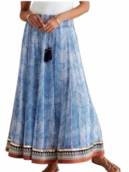 Soft Surroundings Rhoda Blue Printed Maxi Skirt - Medium - Picture 2 of 8